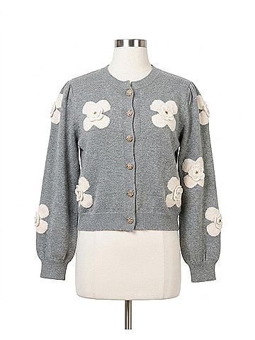 THML Flower Knit Cardigan in Grey (view 1)