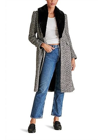 Steve Madden Dienne Long Sleeve Coat in Black Multi (view 2)
