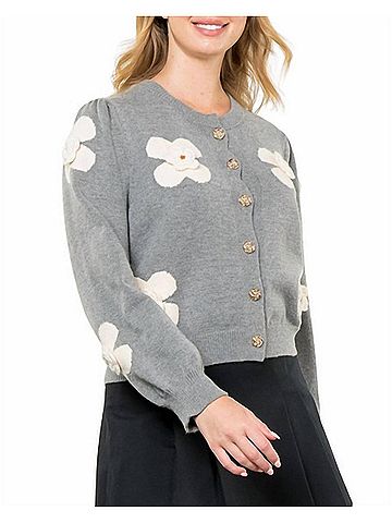 THML Flower Knit Cardigan in Grey (view 2)