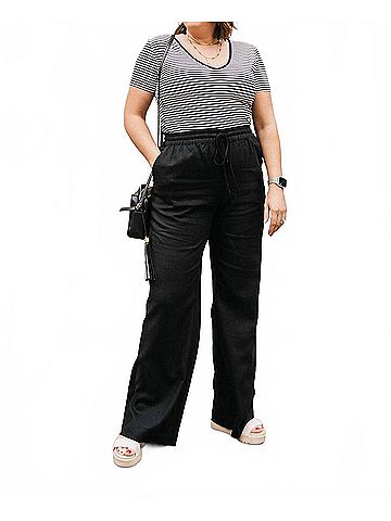 Steve Madden Linen Blend Straight Leg Pants in Black (view 2)