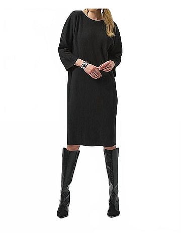 Joseph Ribkoff Pleated Shift Knee-Length Dress in Black (view 2)