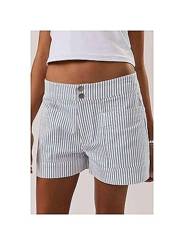 Le Lis Mid Rise Stripe Shorts in White/ Blue (view 2)