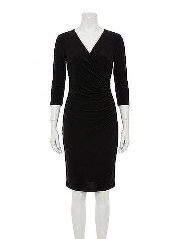 Joseph Ribkoff V-Neck Ruched Bodycon Dress in Noir (view 1)