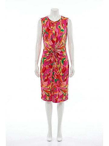 Tribal Printed Jersey V?Neck Front?Knot Midi Dress in Pink Glow (view 1)