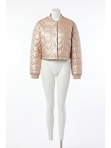 Dolce Cabo Faux Leather Heart Quilted Jacket in Pale Gold (view 1)