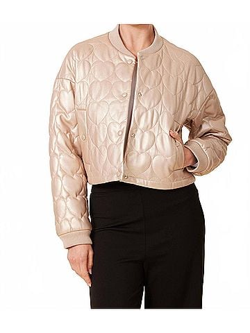 Dolce Cabo Faux Leather Heart Quilted Jacket in Pale Gold (view 2)