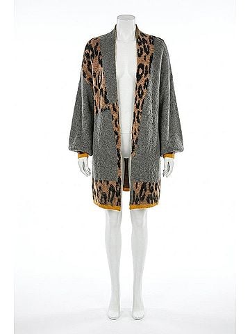 Tribal Animal Colour Block Cardigan in Grey Leopard (view 1)