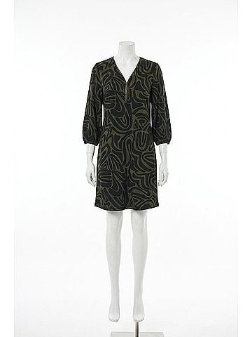Joseph Ribkoff Abstract Print Puff Sleeve Shift Dress in Black/Green (view 1)