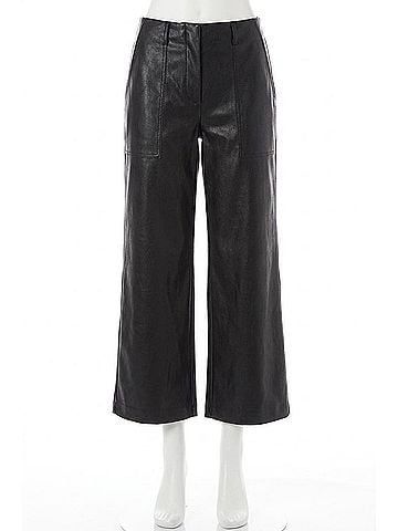 Lyssé Faux Leather Cropped Wide Leg Trousers in Black (view 1)
