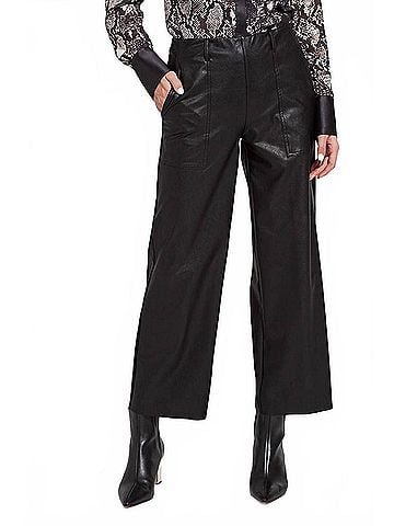 Lyssé Faux Leather Cropped Wide Leg Trousers in Black (view 2)