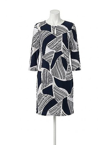 Joseph Ribkoff Geometric Stripe Shift Dress in Vanilla/Multi (view 1)