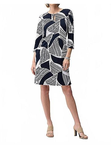 Joseph Ribkoff Geometric Stripe Shift Dress in Vanilla/Multi (view 2)