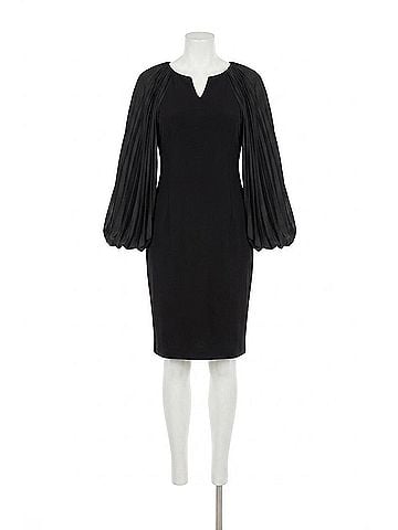 Joseph Ribkoff Pleated Balloon Sleeve Dress in Black (view 1)