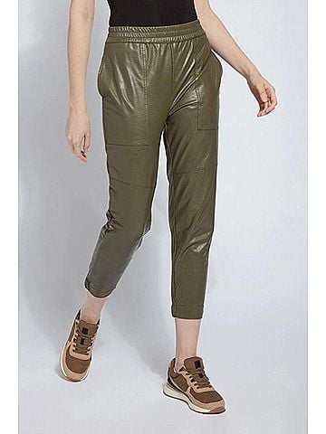 Lyssé Women's Brisk Leather Jogger in Green Ivy (view 2)