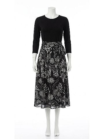 Johnny Was Mixed Media Tie Wrap Dress in Black (view 1)