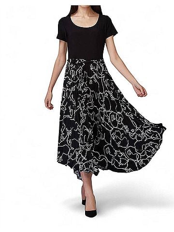 Joseph Ribkoff Pleated Skirt Dress in Black /Vanilla (view 2)