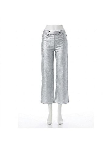 Lyssé Coated High Waist Wide Leg Jeans in Metallic Silver (view 1)