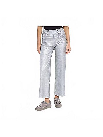 Lyssé Coated High Waist Wide Leg Jeans in Metallic Silver (view 2)
