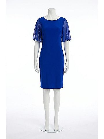 Joseph Ribkoff Embellished Chiffon Sleeve Sheath Dress in Royal Sapphire (view 1)