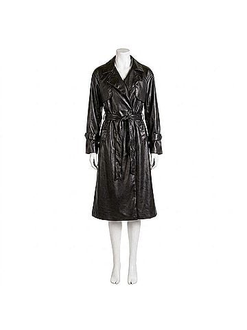 Elan Women's Florentine Leather Trench Coat in Black (view 1)