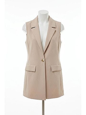 Joseph Ribkoff Woven Twill Fitted Vest in Parchment (view 1)