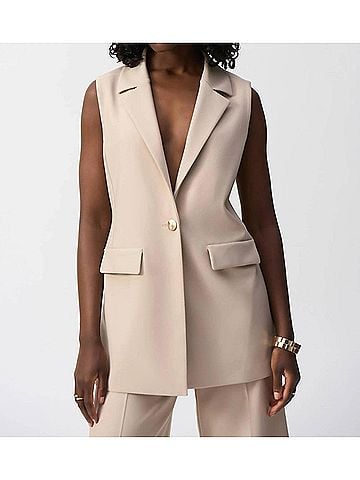 Joseph Ribkoff Woven Twill Fitted Vest in Parchment (view 2)