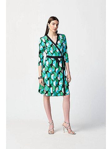 Joseph Ribkoff Retro Geometric Print Waist Tie Shift Dress in Black/Multi (view 2)