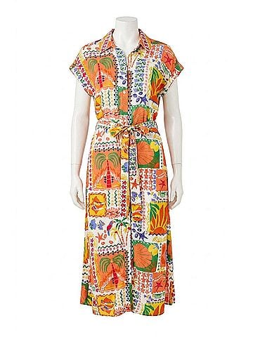 Tribal Shirt Dress With Slit in Guava Blush (view 1)