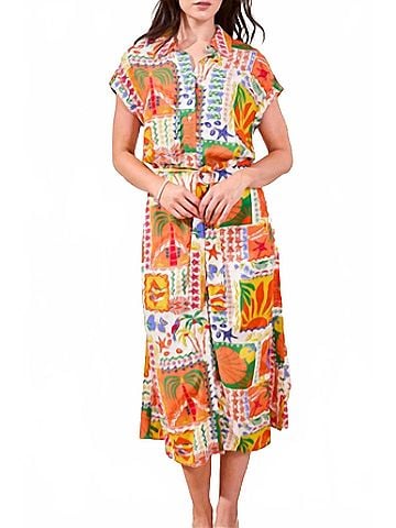 Tribal Shirt Dress With Slit in Guava Blush (view 2)