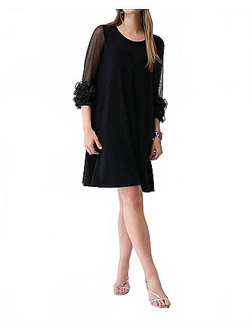 Joseph Ribkoff Mesh Ruffled Sleeves A-Line Dress in Black (view 2)
