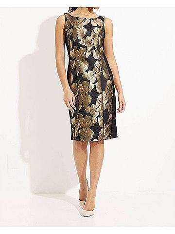 Joseph Ribkoff Floral Sleeveless Sheath Dress in Black/Bronze (view 2)