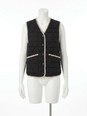Entro Scalloped Trim Vest in Black Tan (view 1)