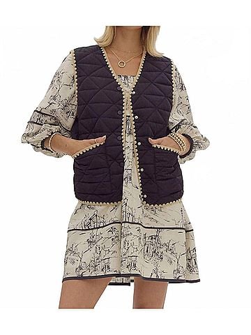 Entro Scalloped Trim Vest in Black Tan (view 2)