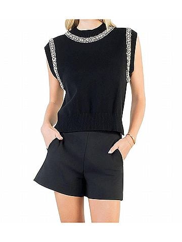 THML Embellished Trim Vest in Black (view 2)
