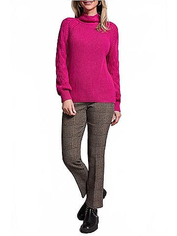 Tribal Long Sleeve Cable Mock Neck Sweater in Pink Flambe (view 2)