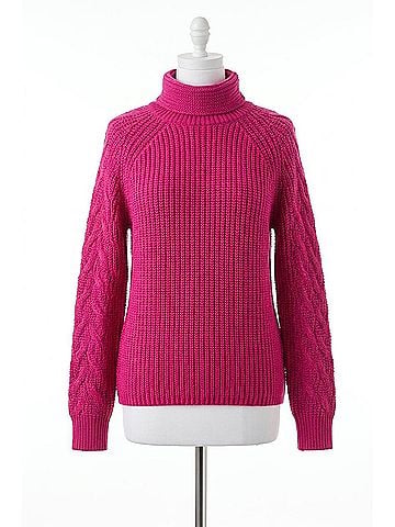 Tribal Long Sleeve Cable Mock Neck Sweater in Pink Flambe (view 1)