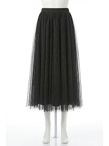 Joseph Ribkoff Glittered Tulle Flared Skirt in Black (view 1)
