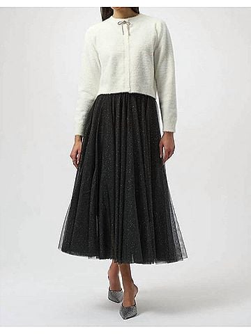 Joseph Ribkoff Glittered Tulle Flared Skirt in Black (view 2)