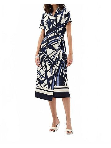 Joseph Ribkoff Abstract Wrap Shirt Dress in Vanilla/Multi (view 2)