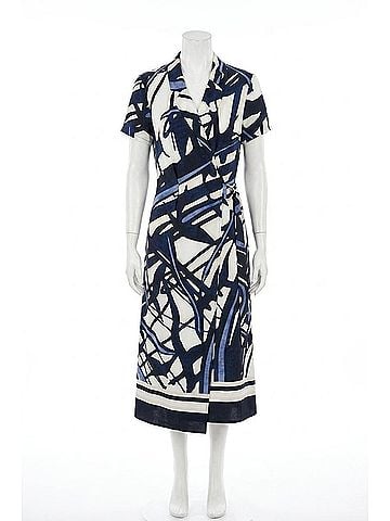 Joseph Ribkoff Abstract Wrap Shirt Dress in Vanilla/Multi (view 1)
