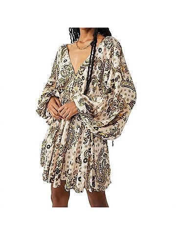 Free People Printed Arzel Mini Dress in Tea Combo (view 2)