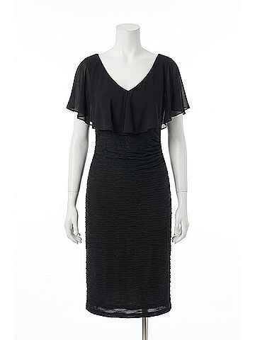 Joseph Ribkoff V-Neck Chiffon Overlay Sheath Dress in Black (view 1)