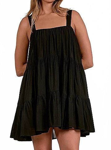 Elan Jodi Tiered Woven Mini Dress in Black (view 2)