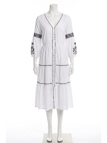 Johnny Was Cam Tiered Midi Irenie Dress in White (view 1)