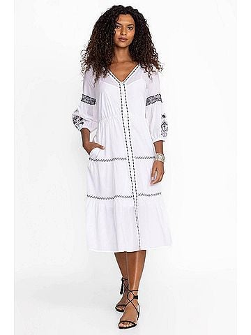 Johnny Was Cam Tiered Midi Irenie Dress in White (view 2)