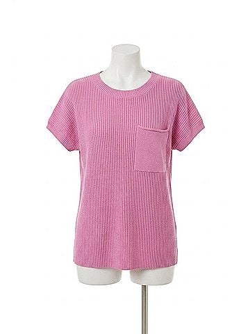 Tribal Dolman Short Sleeve Ribbed Knit Top in Wisterio (view 1)