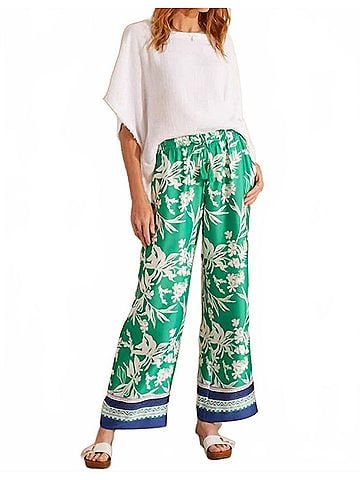 Tribal Petra Printed Pull On Wide Leg Pants With Drawstring in Jademist (view 2)