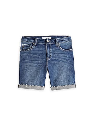 KANCAN JEANS Women's Angela Mid Rise Midi Shorts in Dark Stone Wash (view 1)