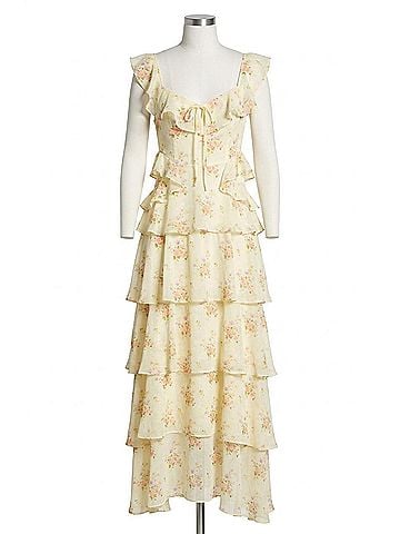 Astr Women's Adessa Floral Ruffle Tiered Maxi Dress in Yellow (view 1)