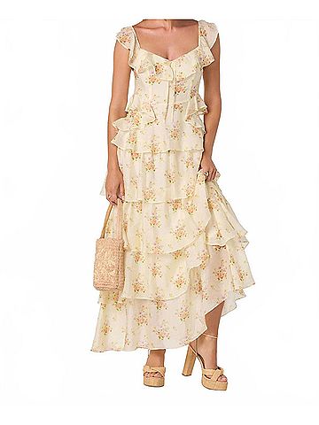 Astr Women's Adessa Floral Ruffle Tiered Maxi Dress in Yellow (view 2)